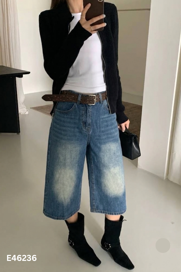Quần jeans xanh lửng bạc đùi