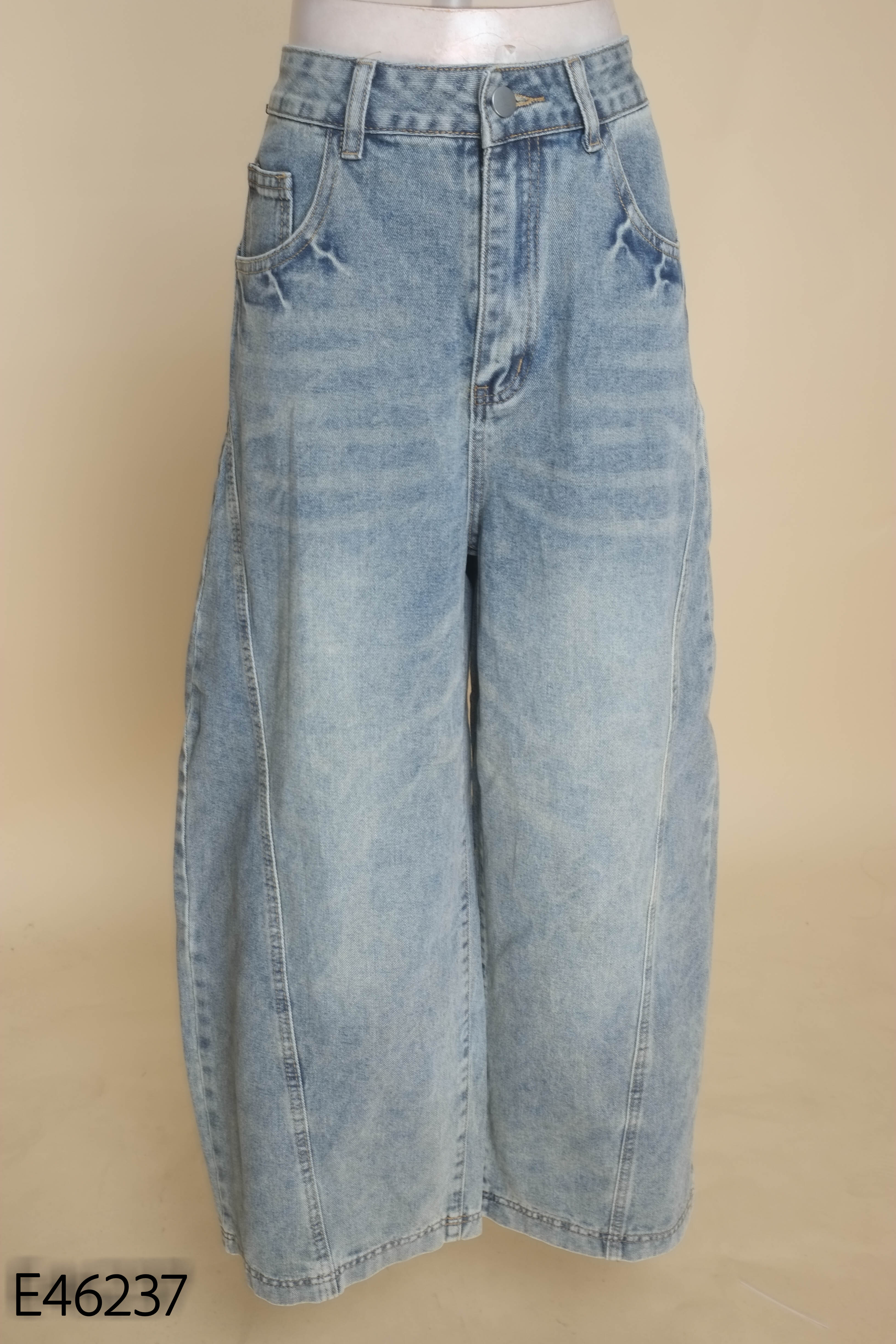 Quần jeans culottes xanh suông