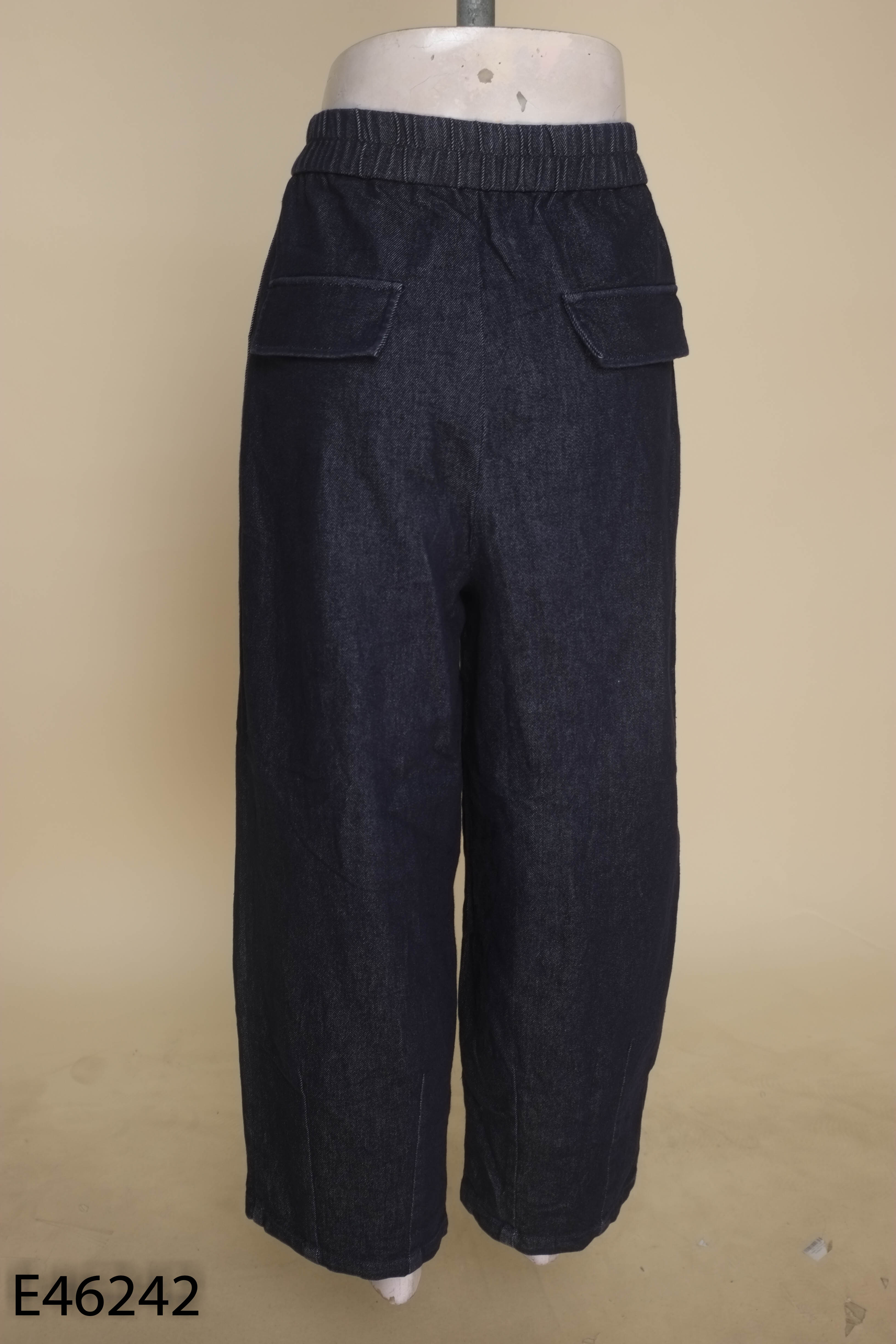Quần jeans xanh ELLE trơn ống rộng