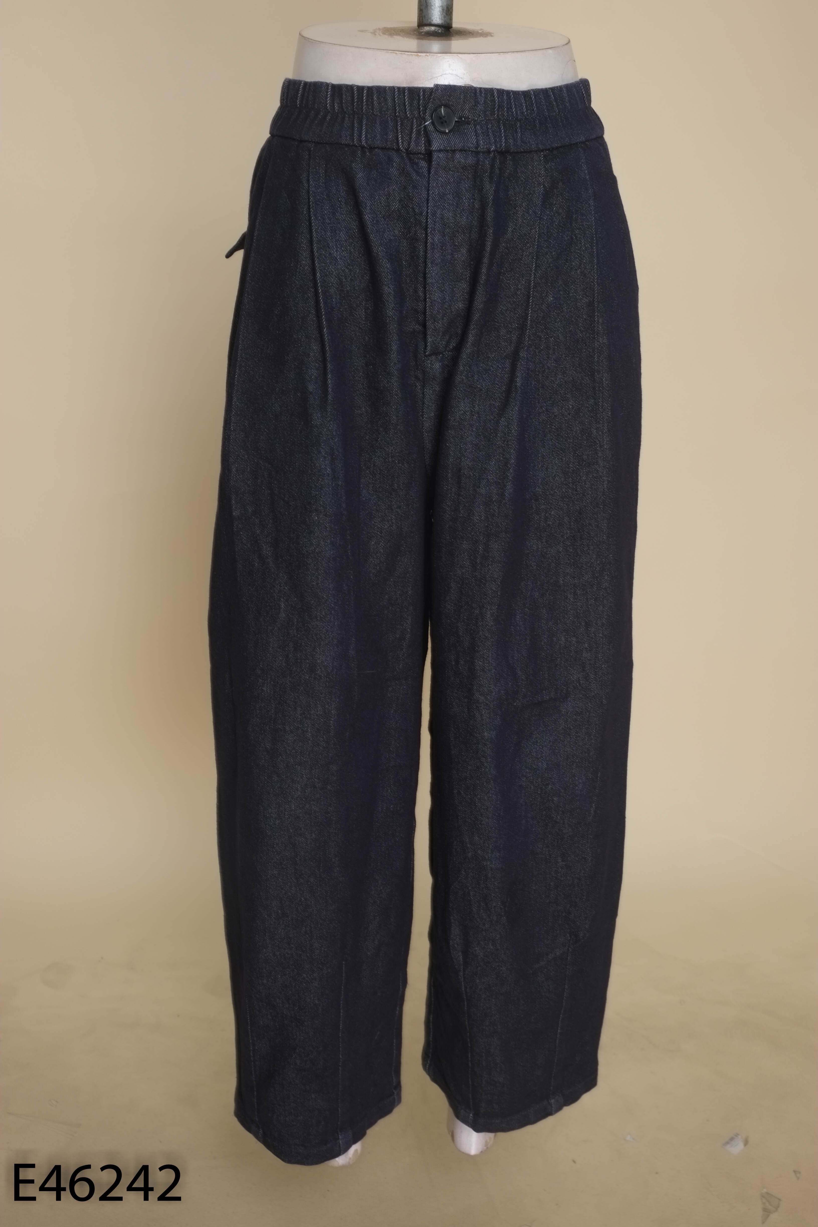 Quần jeans xanh ELLE trơn ống rộng