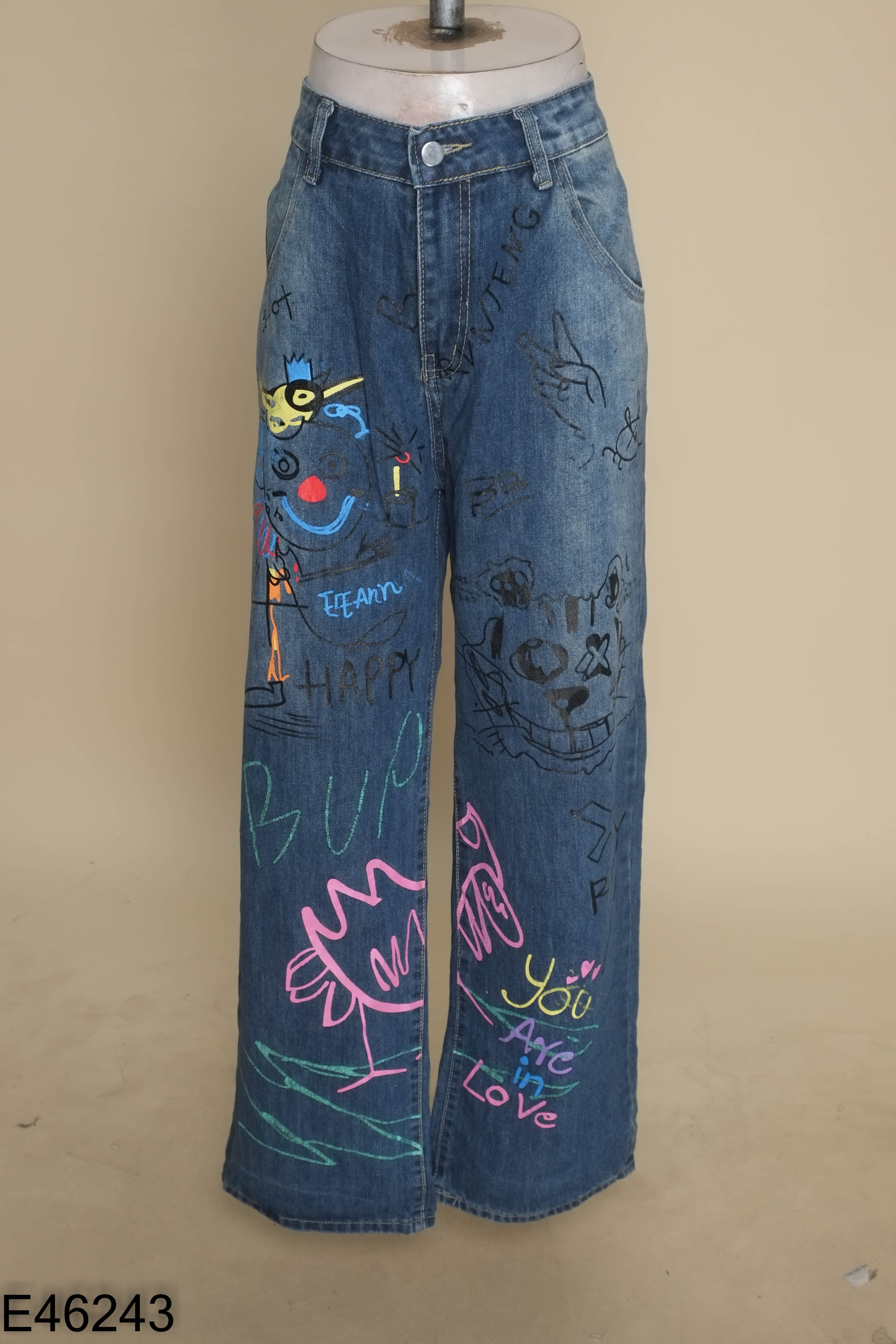 Quần jeans FIVEGENE xanh hình vẽ