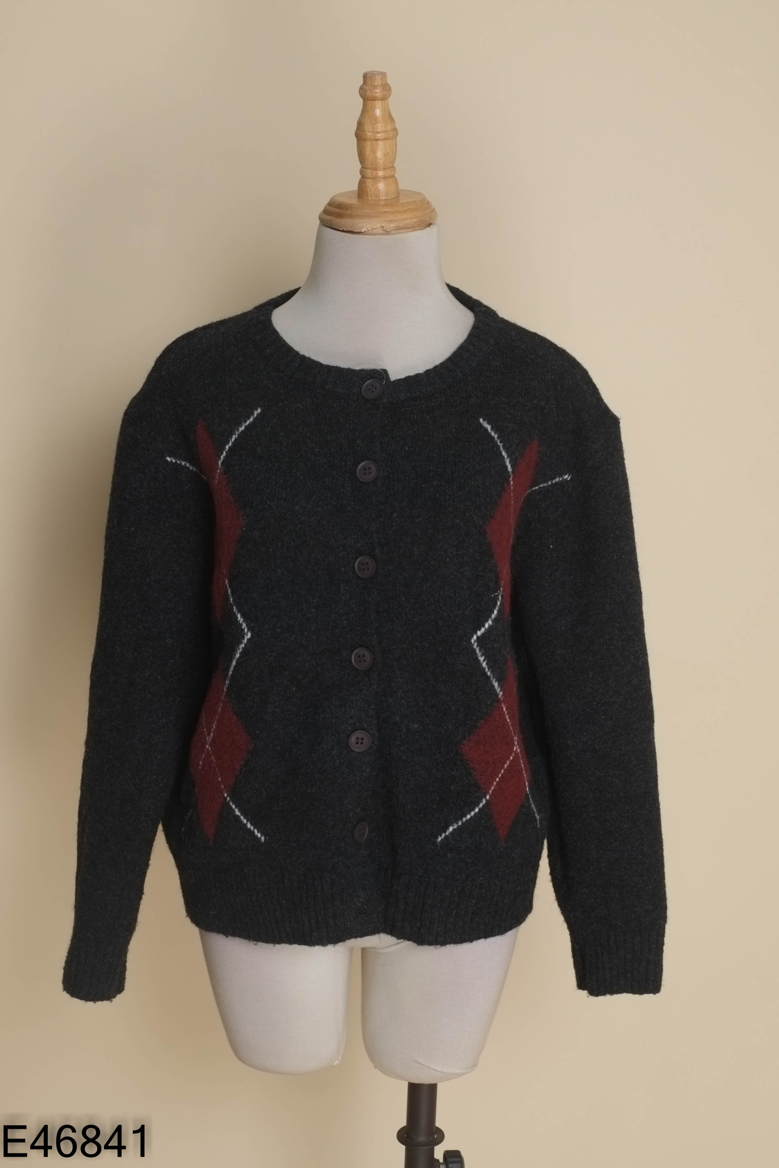 NEWTAG Áo len cardigan đen thoi đỏ