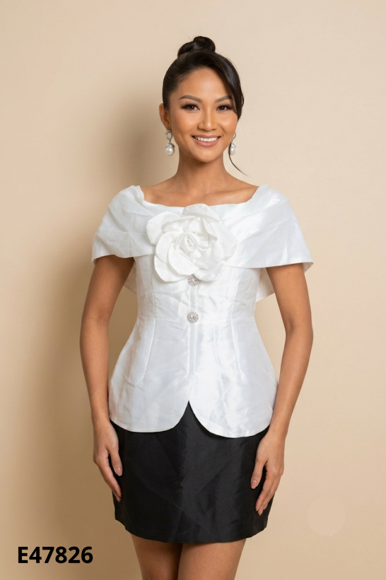 Set taffa áo trắng + chân váy đen