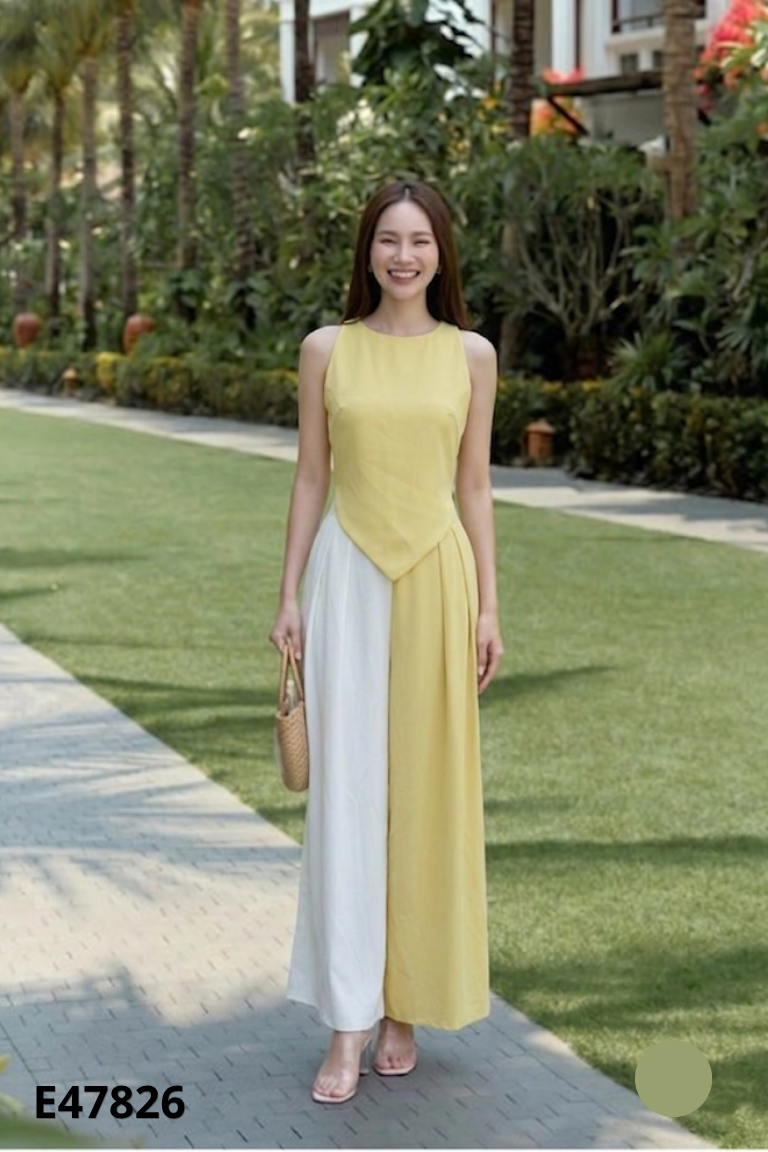 Set áo vàng + quần vàng phối trắng