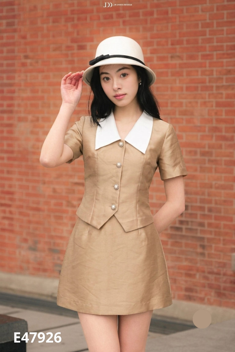 Set LALIN nâu phối cổ trắng
