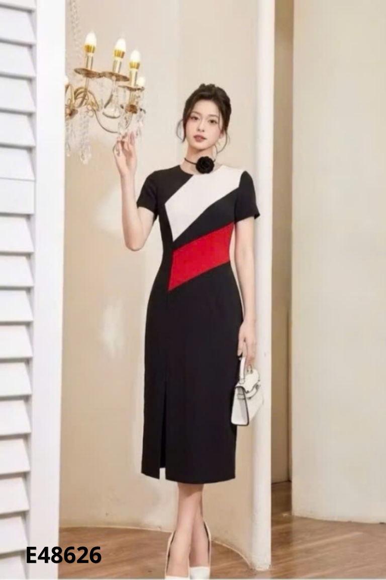Váy đen ELISE phối be đỏ