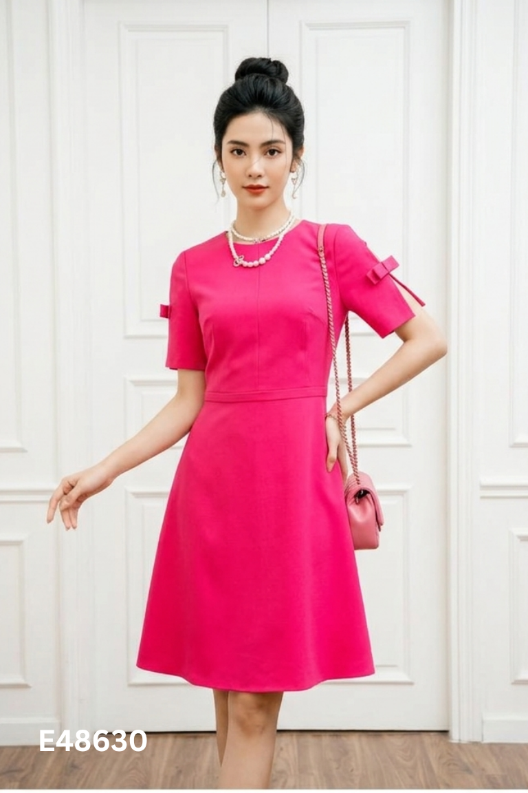 Váy ELISE hồng nơ tay