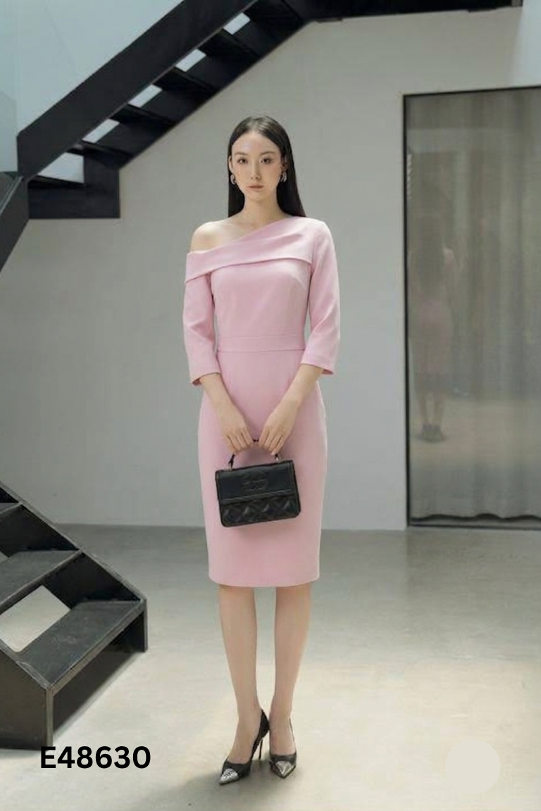 Váy ELISE hồng lệch vai