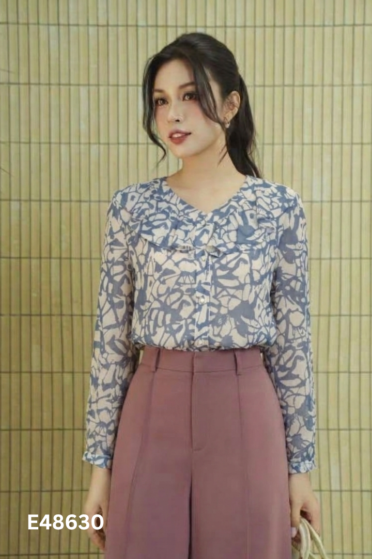 Áo CHIC-LAND xanh họa tiết be