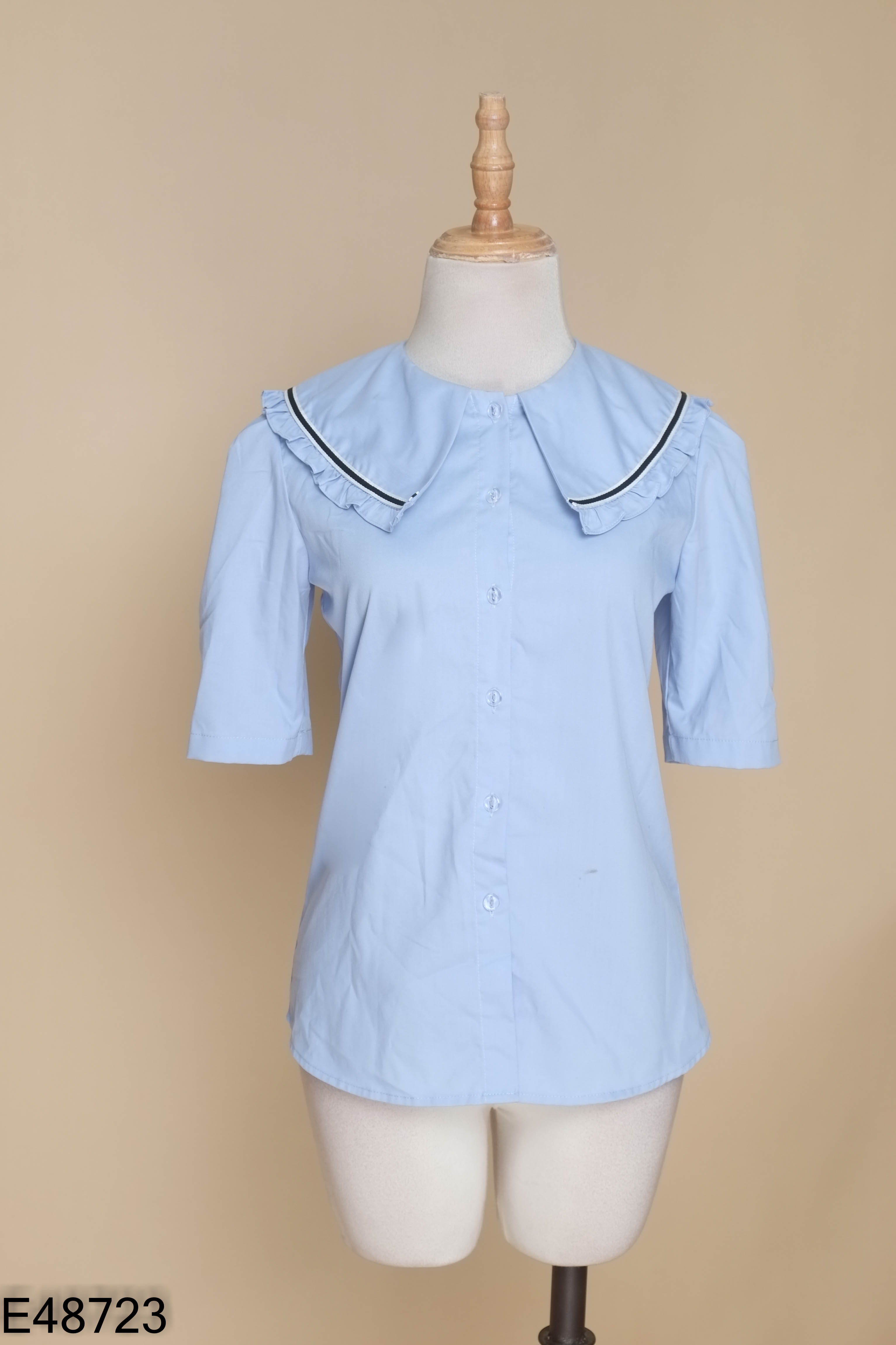 Áo MINZ sơ mi xanh cổ bèo