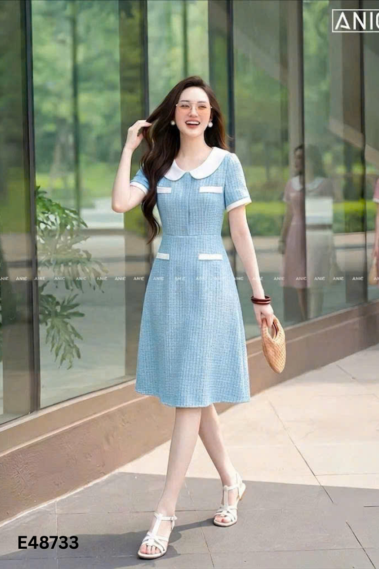Váy ANIE xanh viền trắng