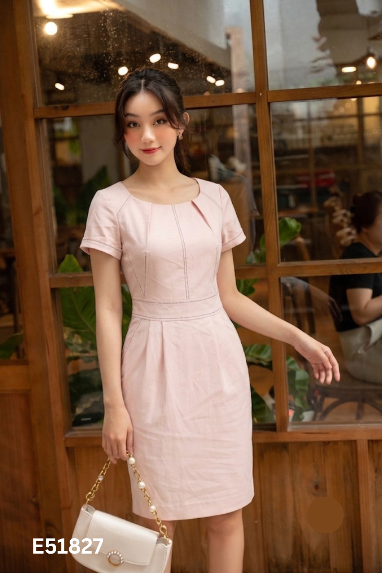 NEWTAG Váy hồng S.PEARL viền chỉ đen