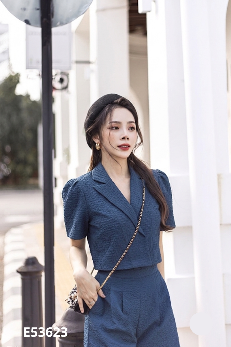 Áo khoác vest OLVFEMINIST xanh than cộc tay