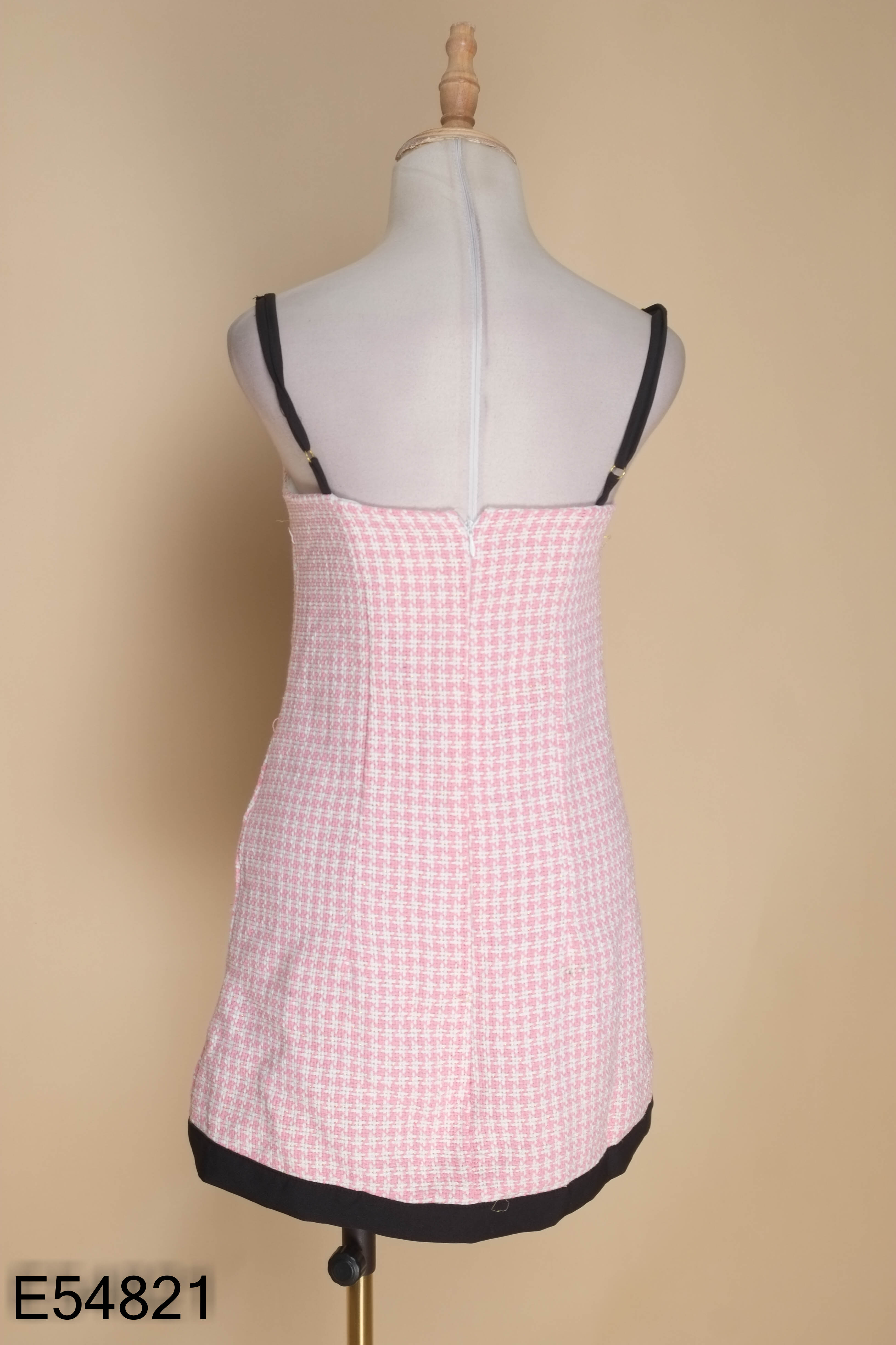 NEWTAG Váy tweed len hồng trắng hai dây