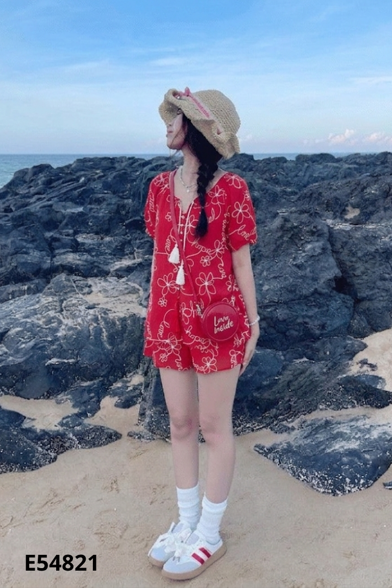 Set Áo đỏ HL DESIGN thêu hoa + Quần short
