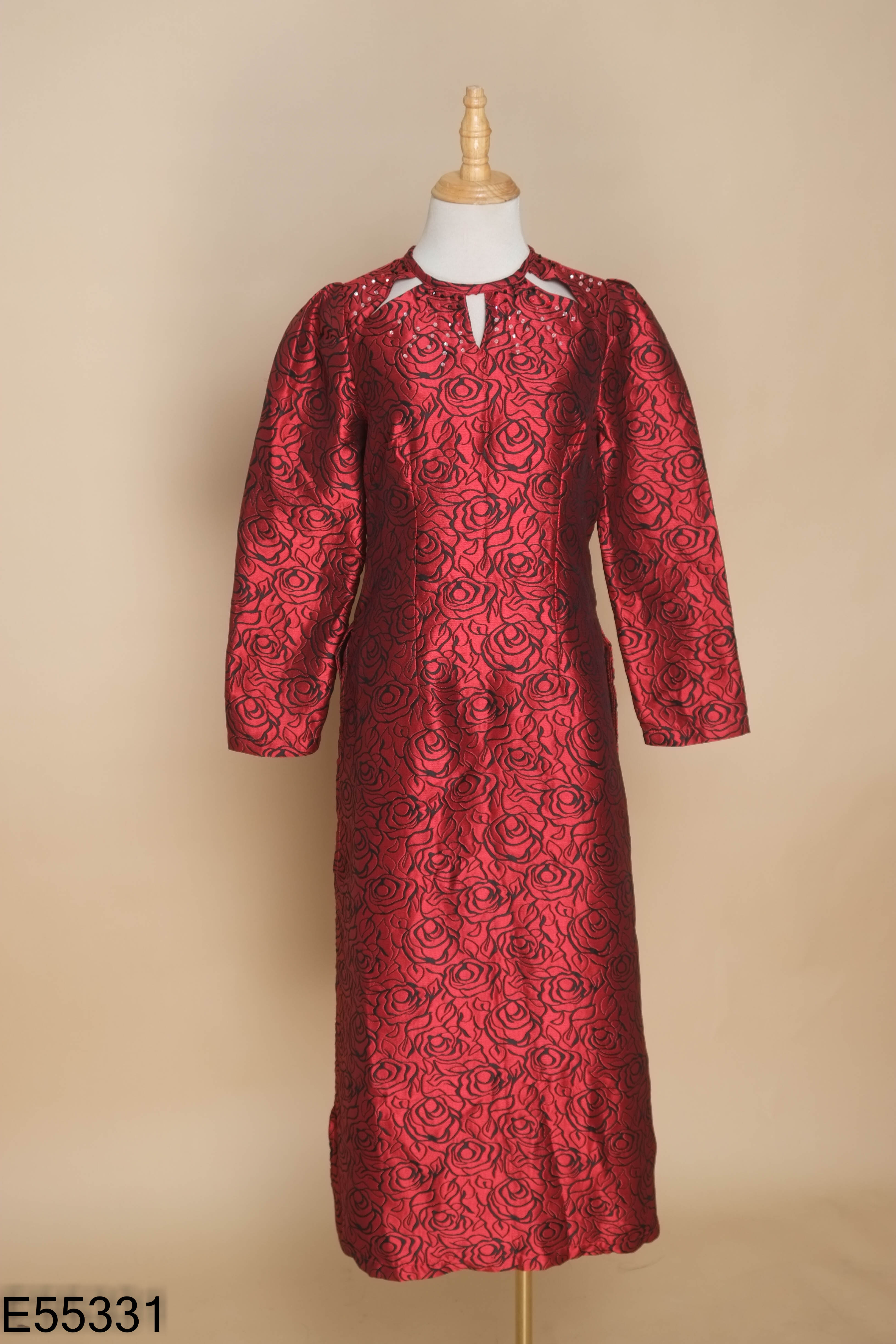 Áo dài đỏ tay bồng đính hạt (không quần)