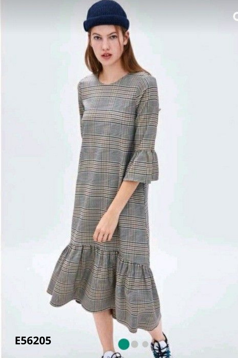 Váy ZARA nâu kẻ màu dáng suông