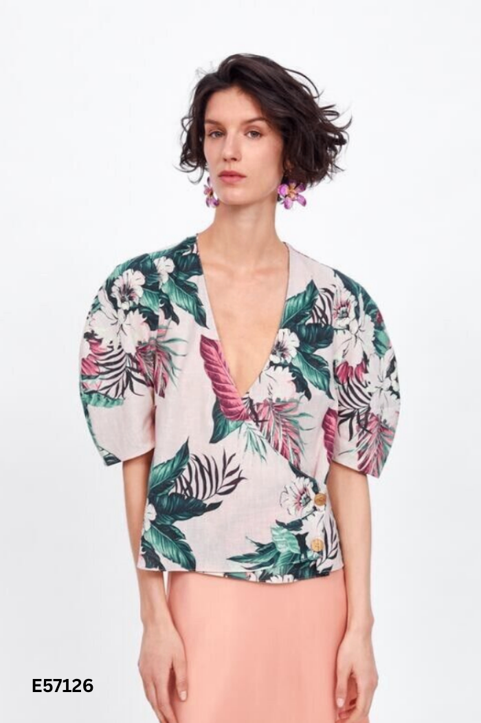 Áo wrap ZARA hồng họa tiết