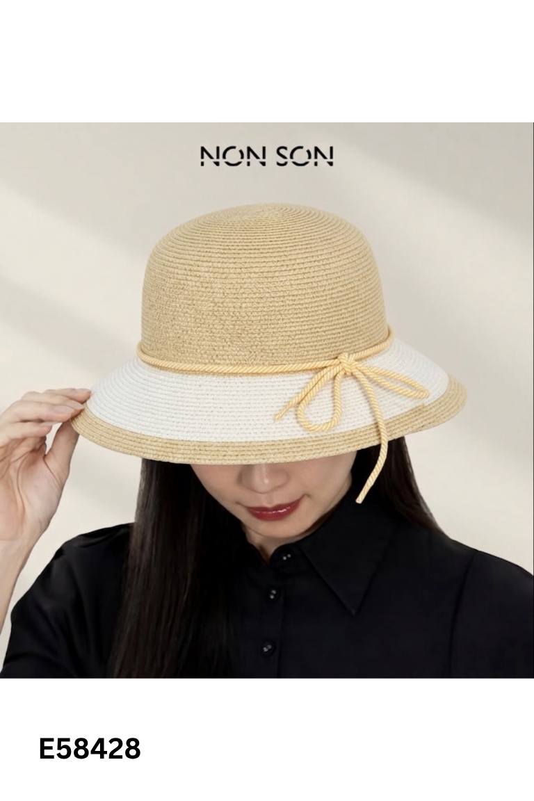 Mũ cói nâu phối be