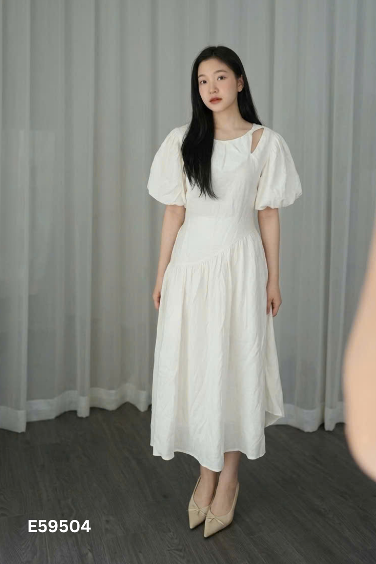 Váy be tay phồng xoắn vai (nội địa Hàn)