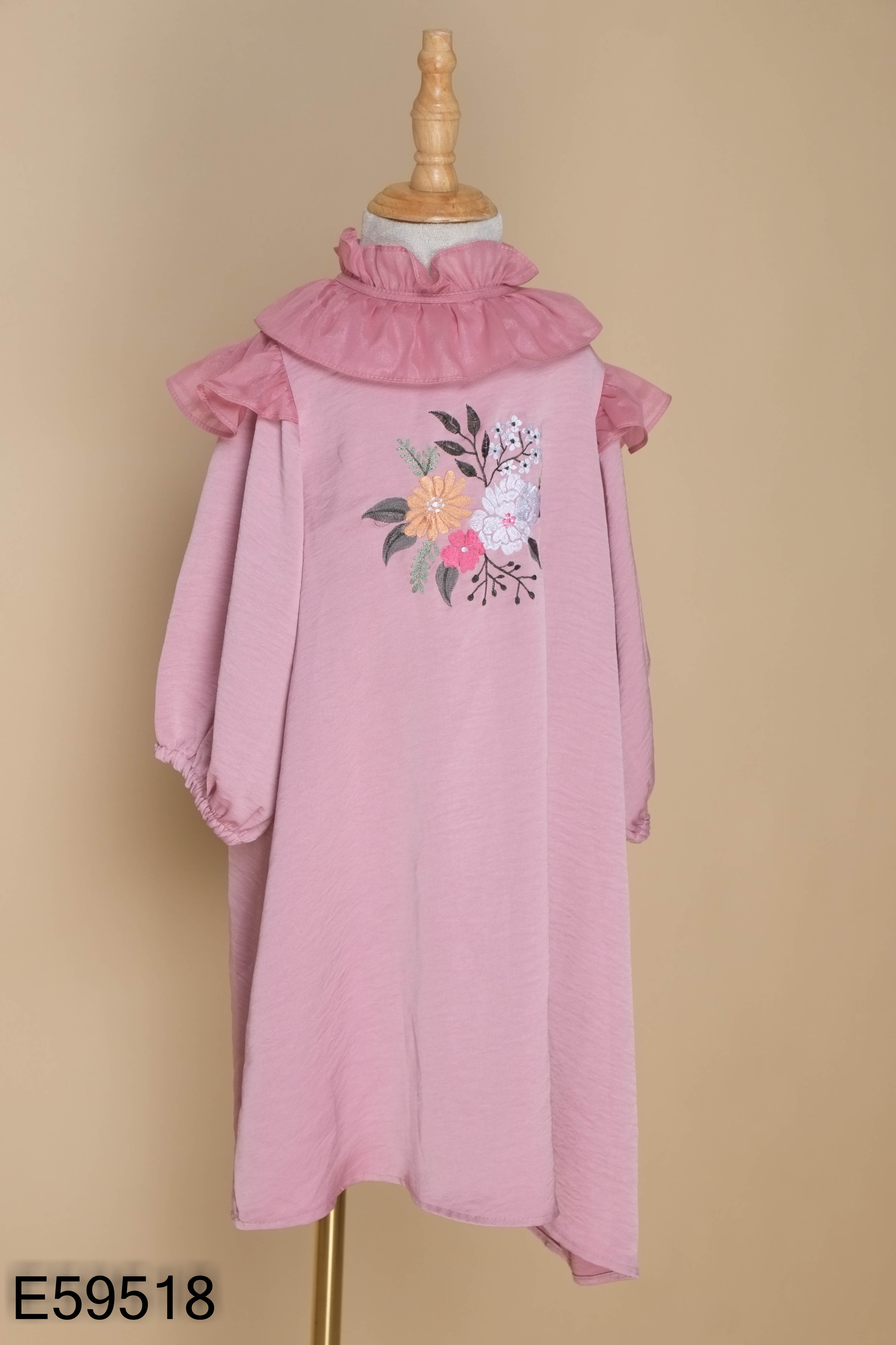 Váy lụa hồng P'TI CHOU thêu hoa KIDS