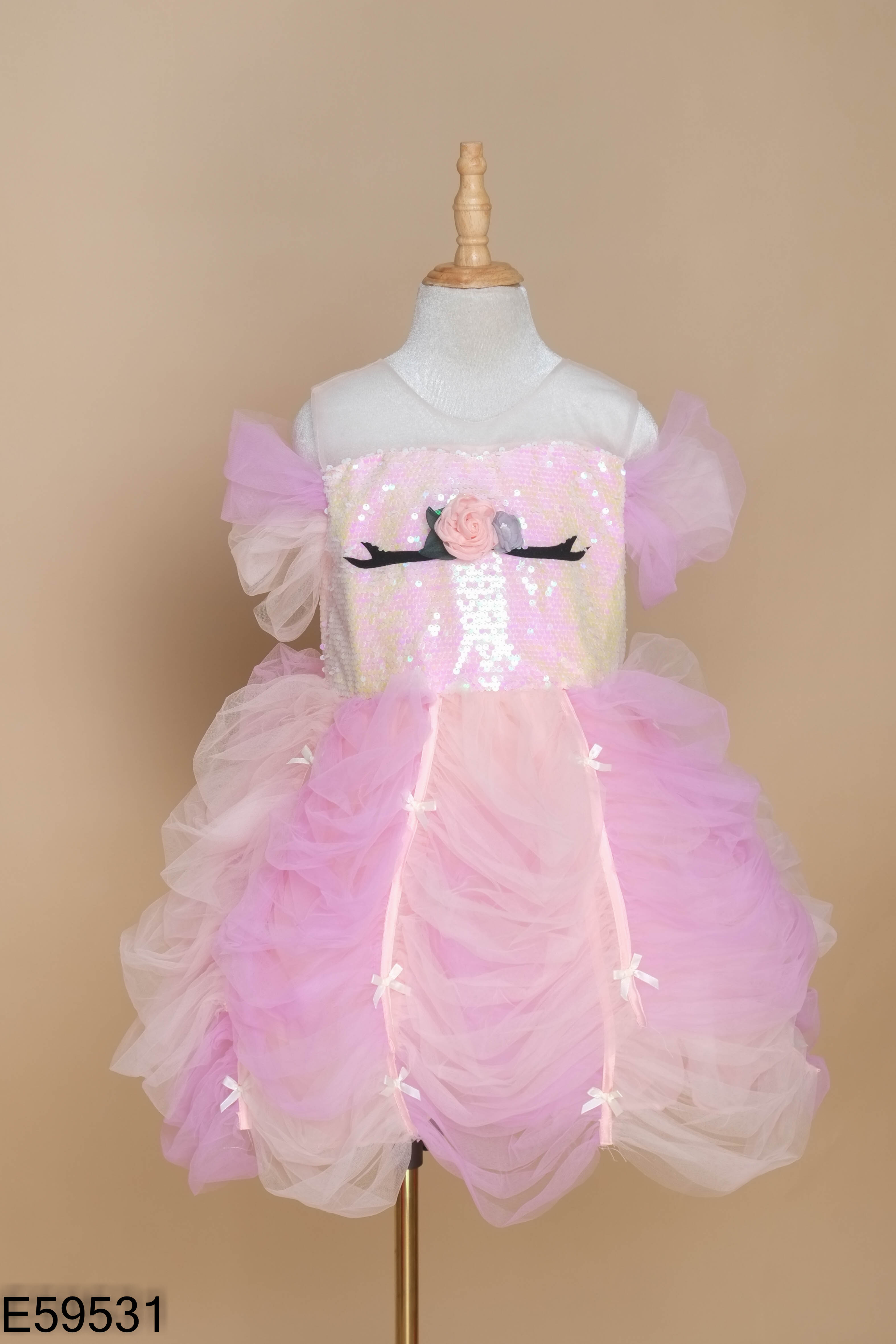 Váy KID lưới bồng hồng phối tím