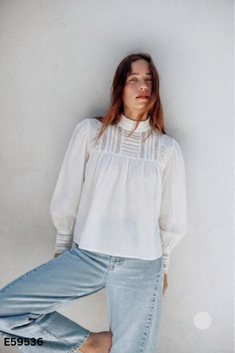 Áo babydoll trắng ZARA phối ren