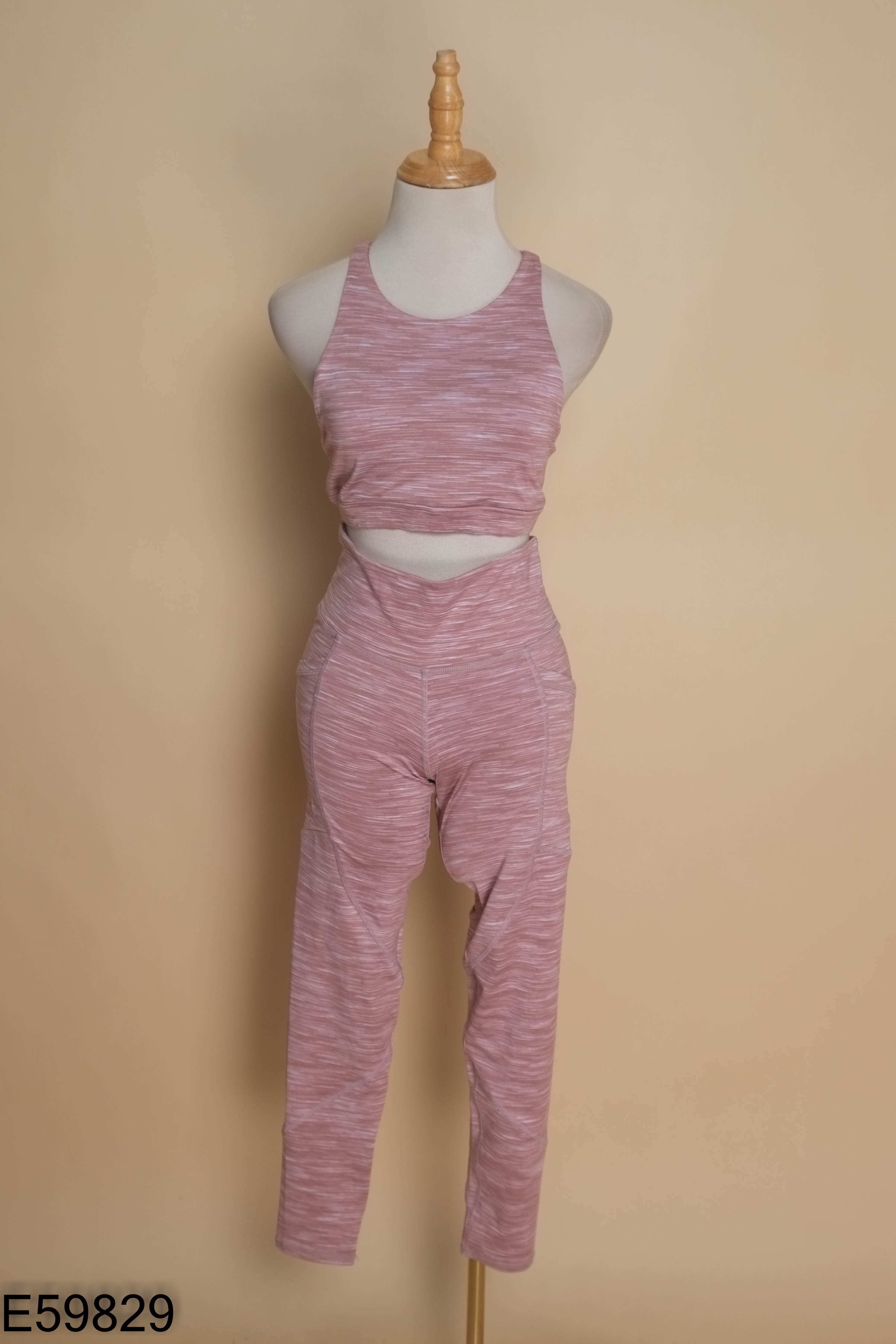 Set áo croptop + quần dài tím kẻ thể thao