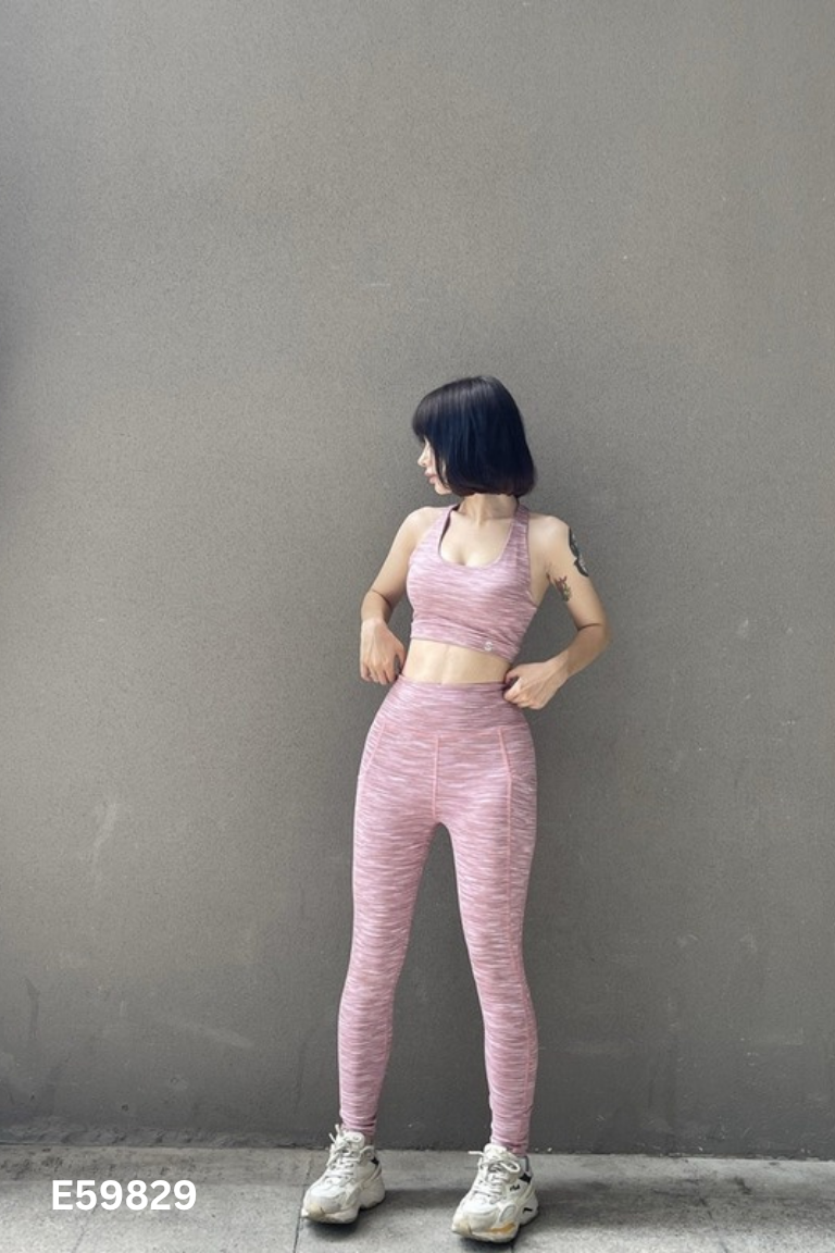 E5982911321-Set áo tập croptop + quần dài tím kẻ thể thao