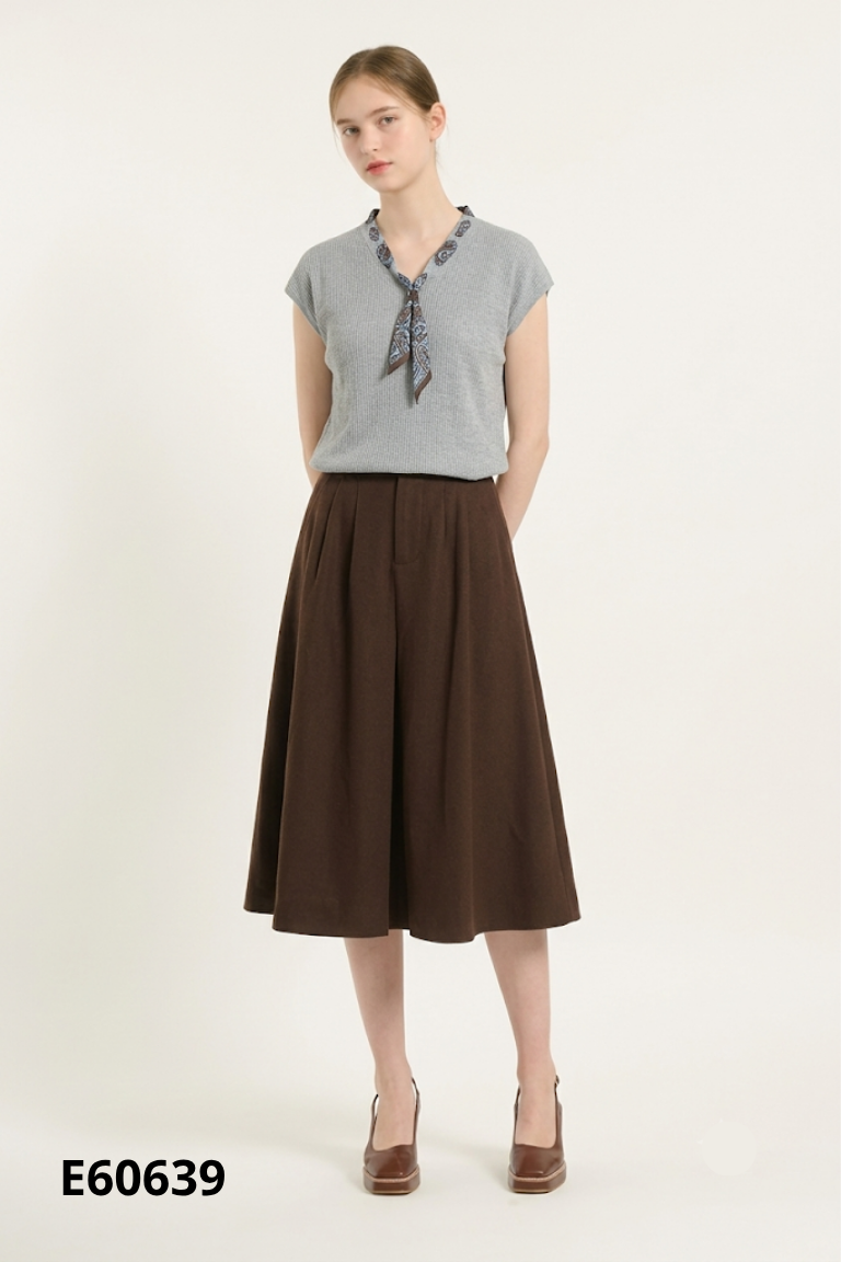 NEWTAG set len ghi+váy dạ nâu
