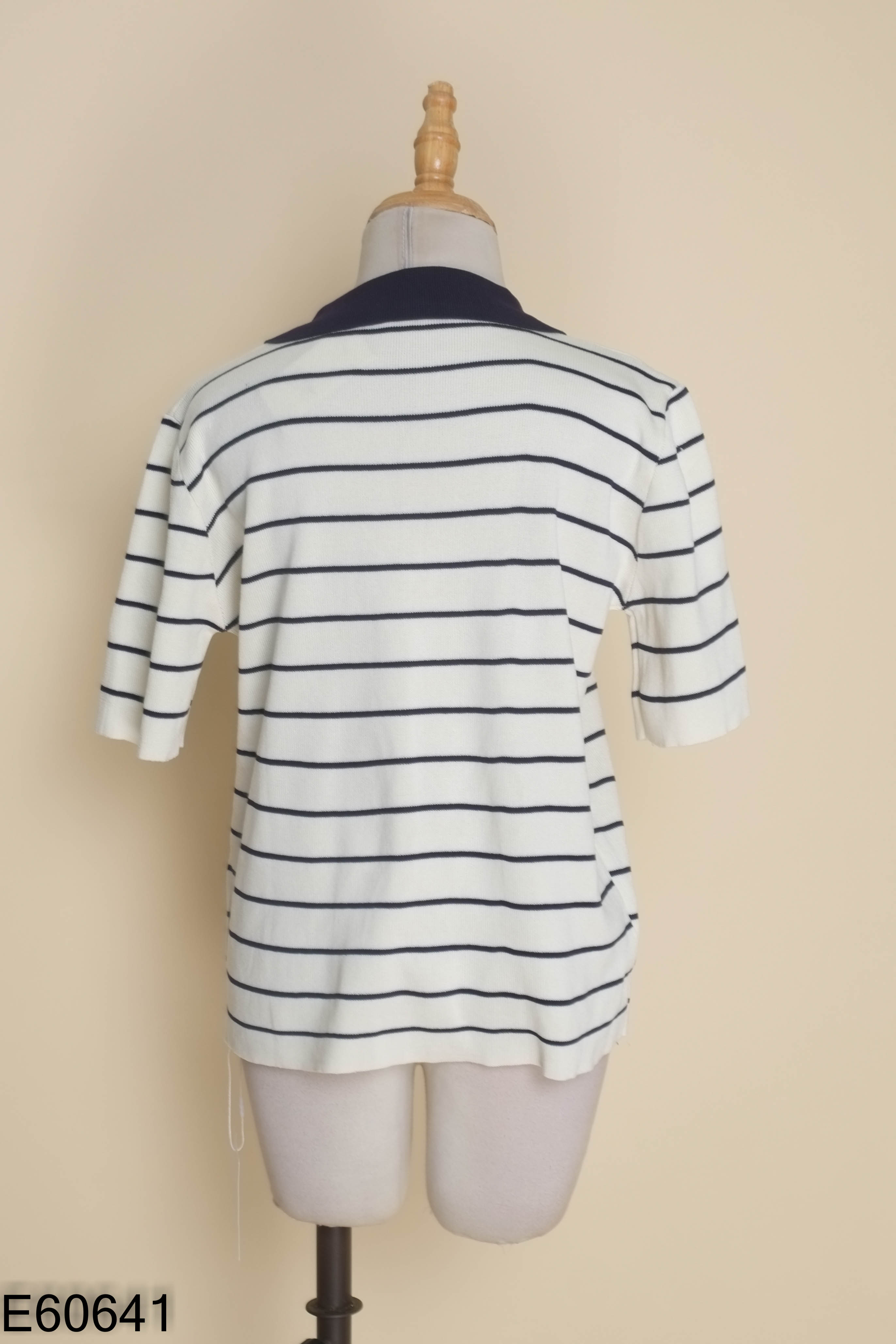NEWTAG Áo len be kẻ xanh polo tay ngắn