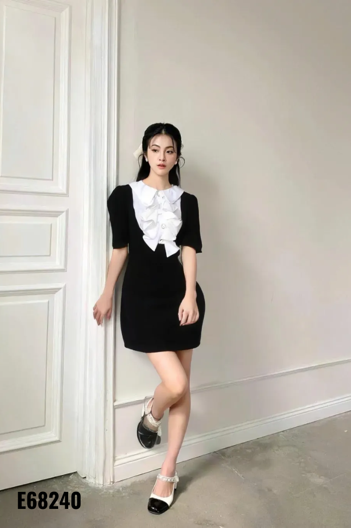 NEWTAG Váy đen phối trắng