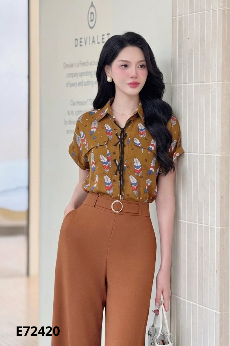 Áo SEVEN AM nâu họa tiết