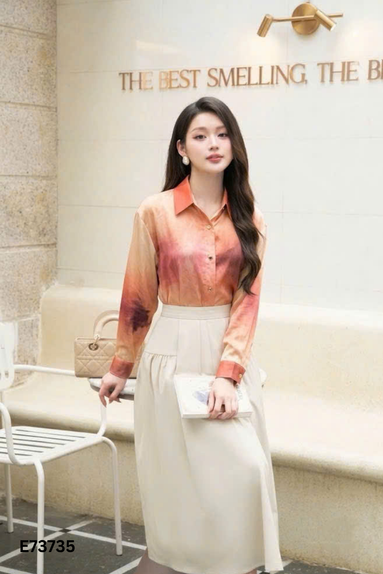Áo sơ mi lụa IVY MODA vàng cam