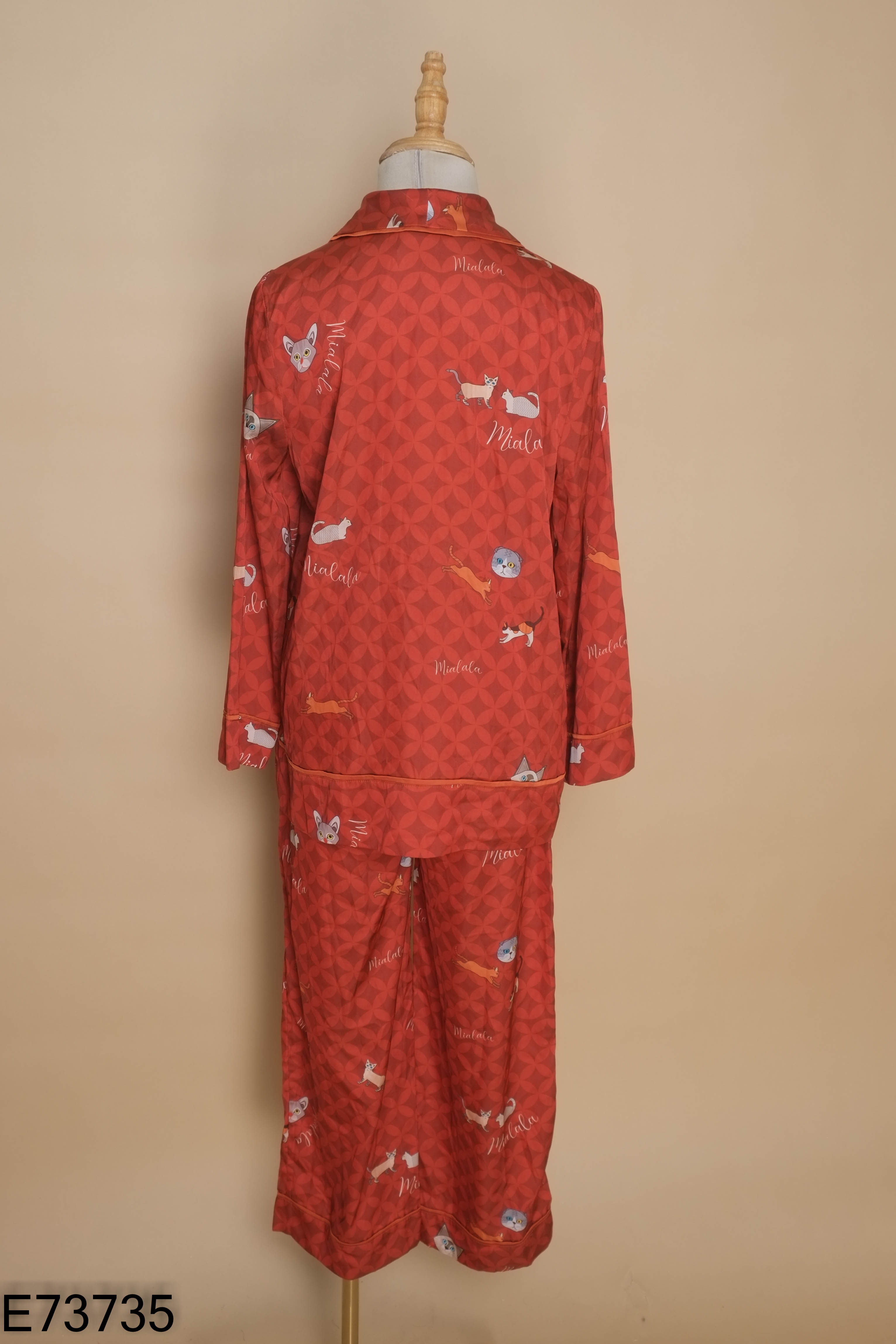 Set đồ ngủ lụa MIALALA đỏ họa tiết