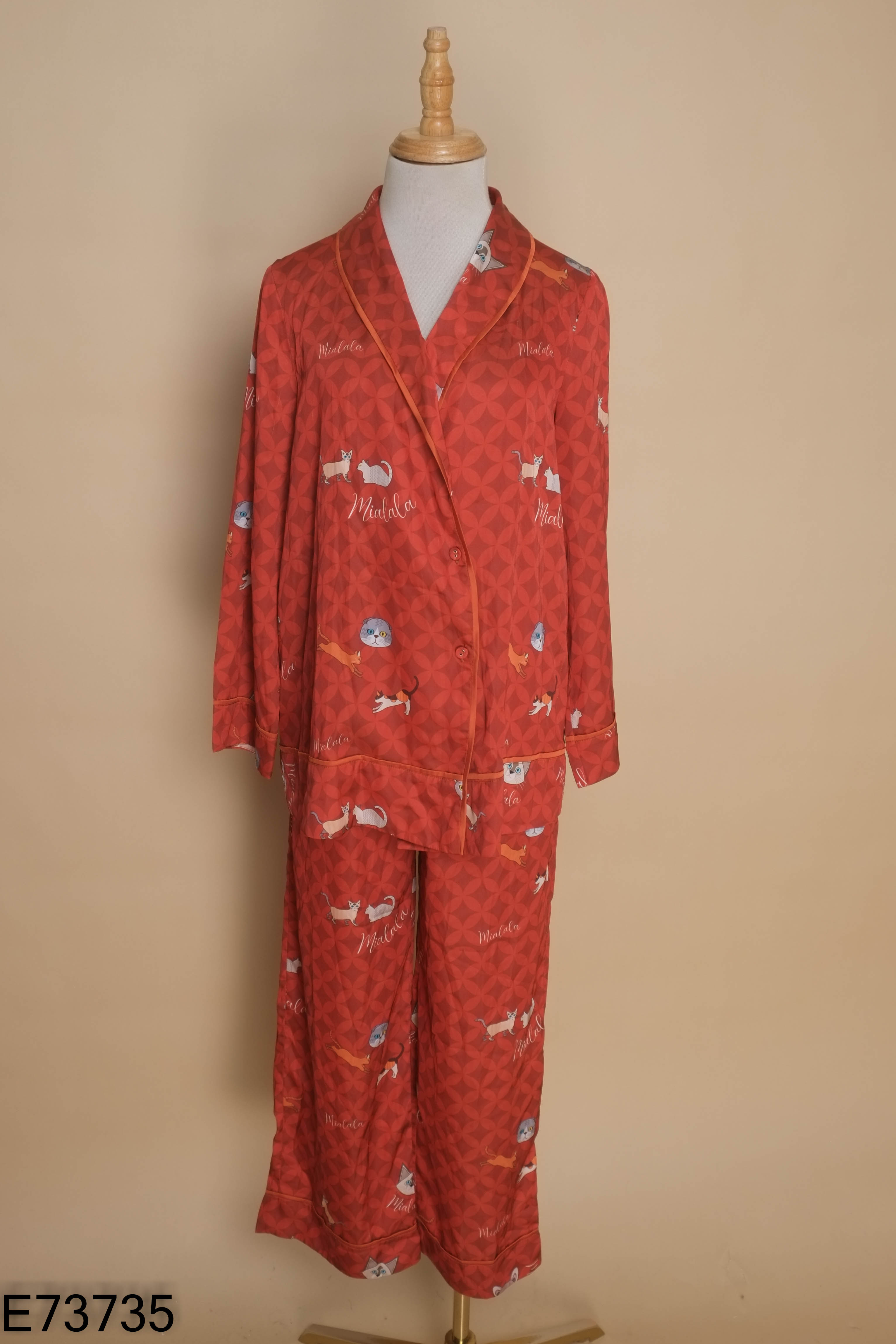 Set đồ ngủ lụa MIALALA đỏ họa tiết