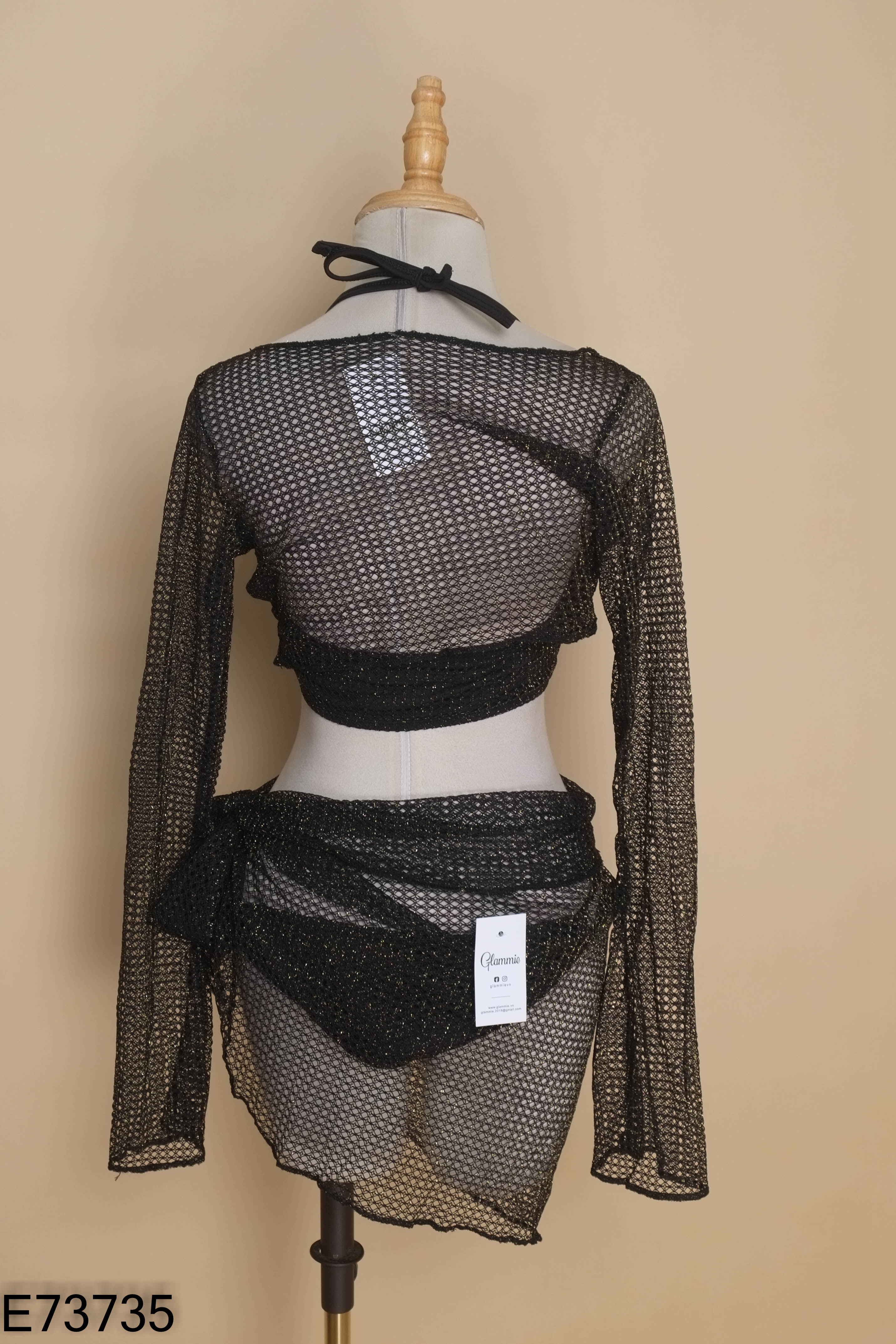Set 4 món Bikini đen phối nhũ vàng