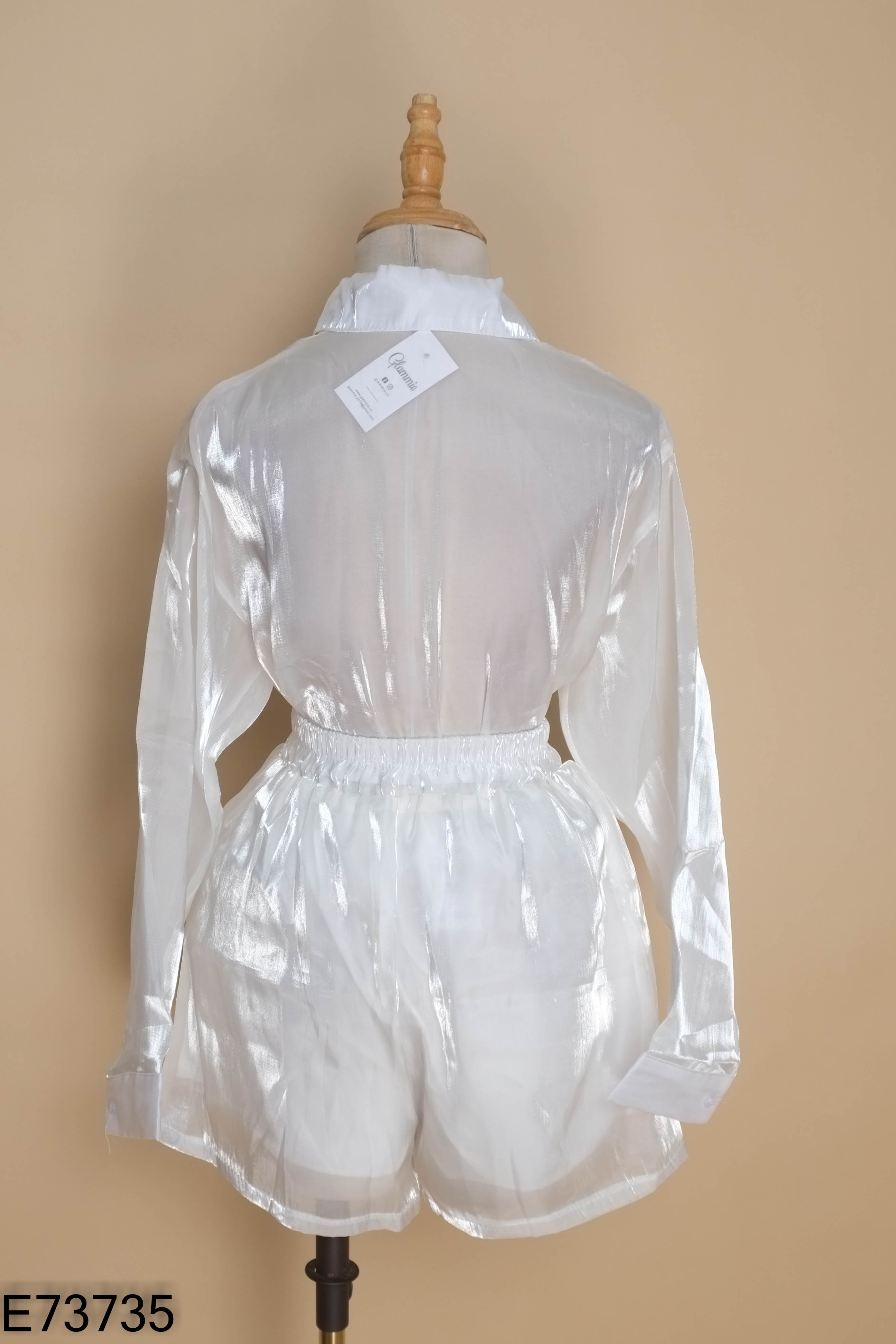 Set Áo sơ mi oganza trắng + quần shorts