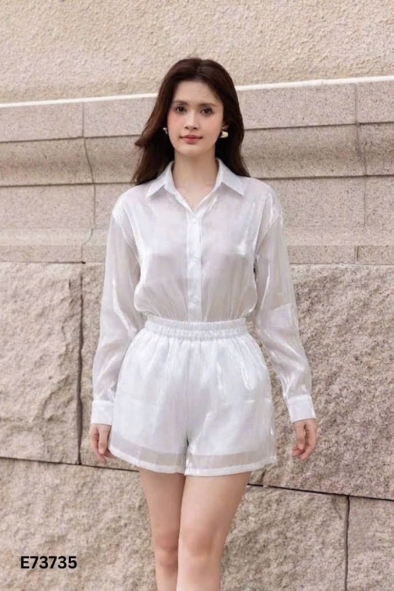 Set Áo sơ mi oganza trắng + quần shorts