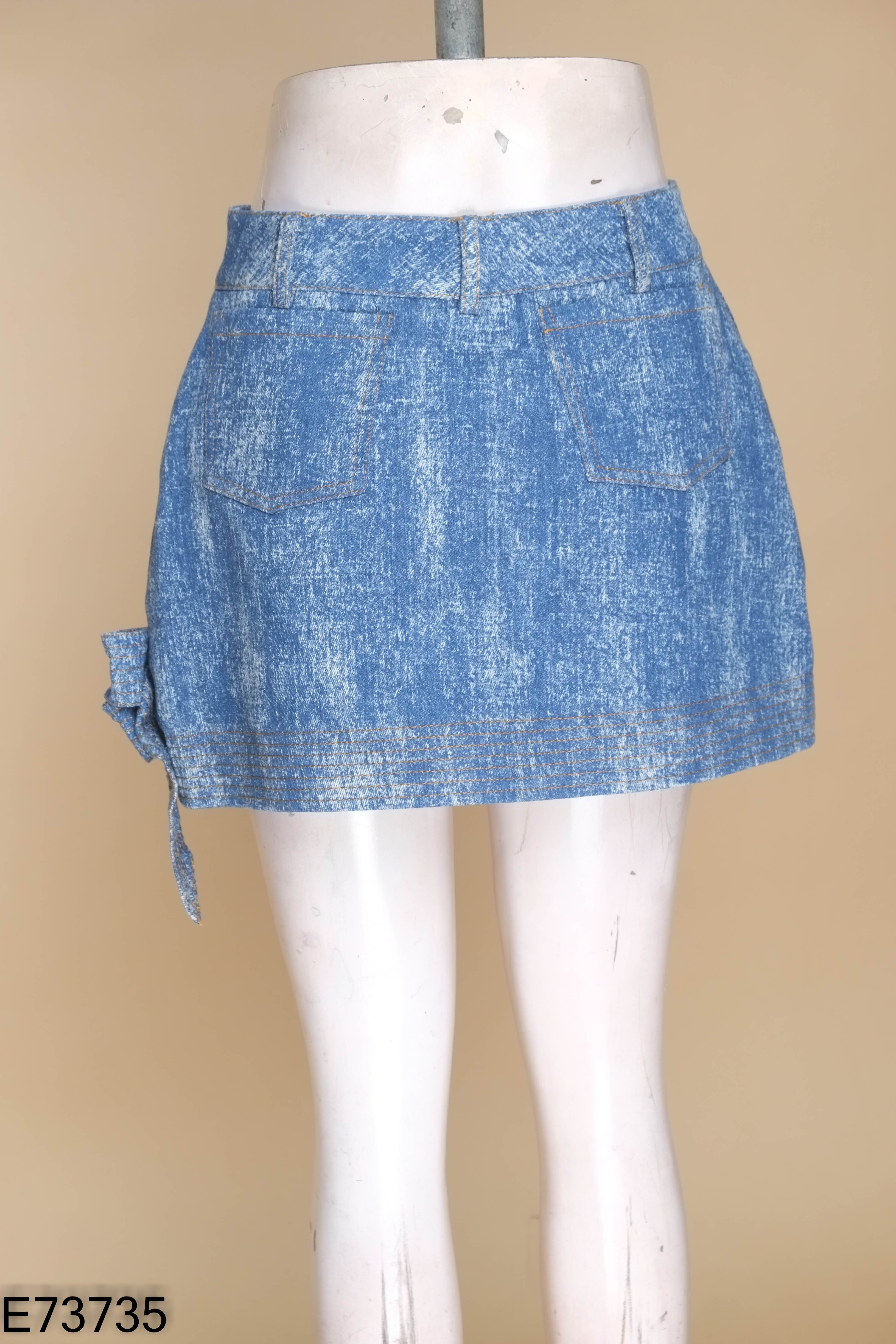 Chân váy jeans K CLOSET xanh phối nơ