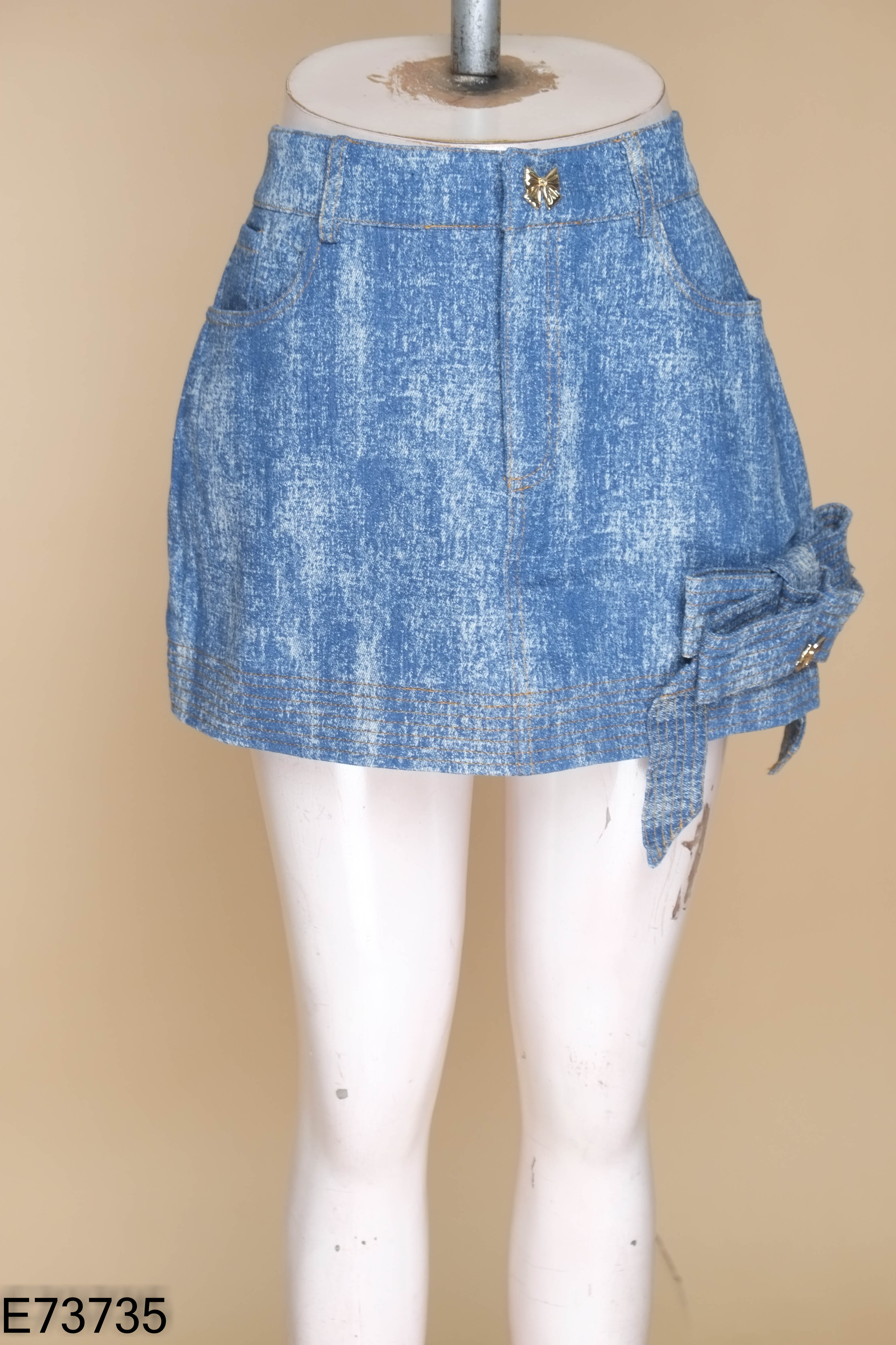 Chân váy jeans K CLOSET xanh phối nơ