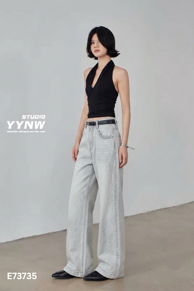 Quần jeans suông xám trơn