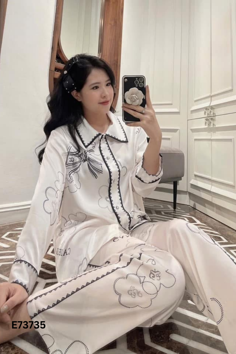 Set đồ ngủ lụa be họa tiết