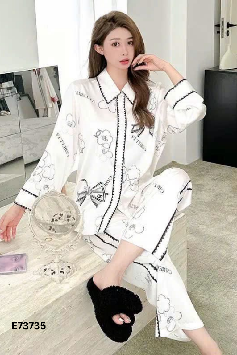 Set đồ ngủ lụa be họa tiết