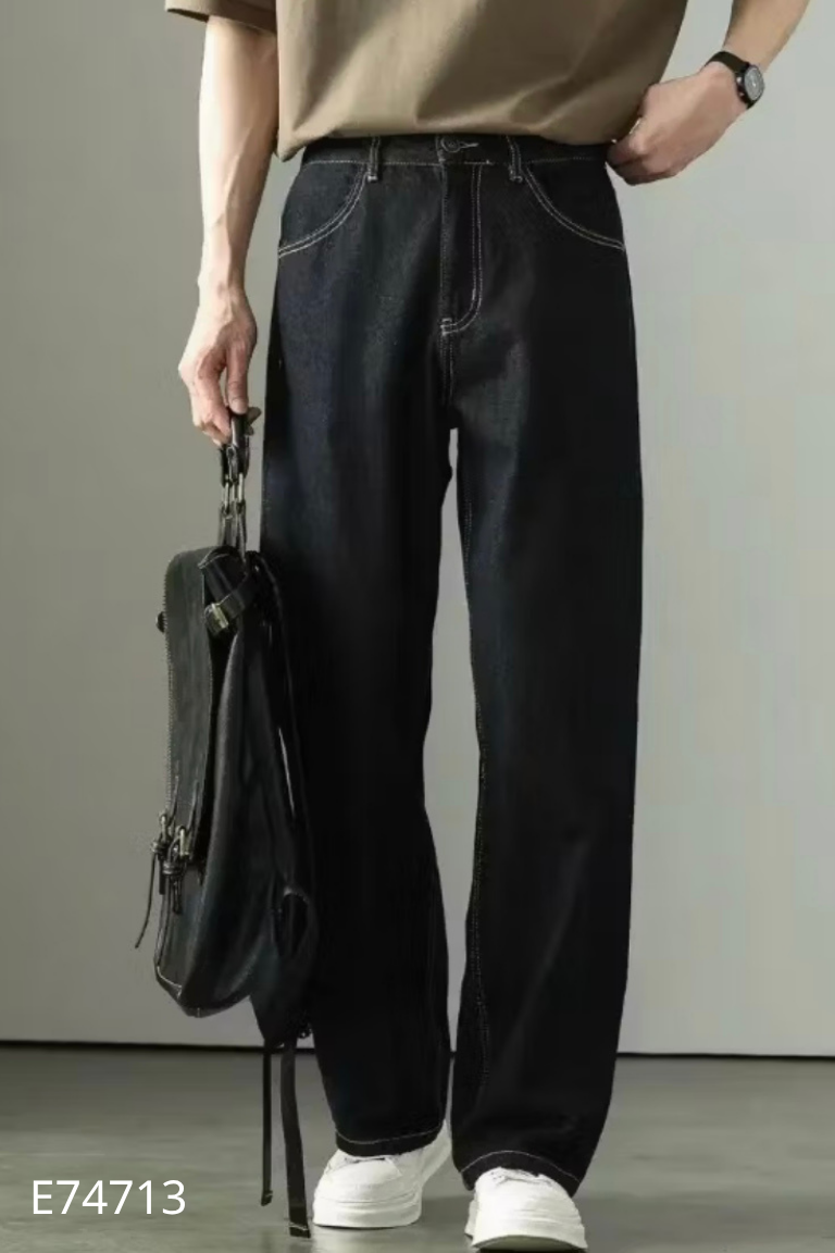Quần jeans xám viền chỉ