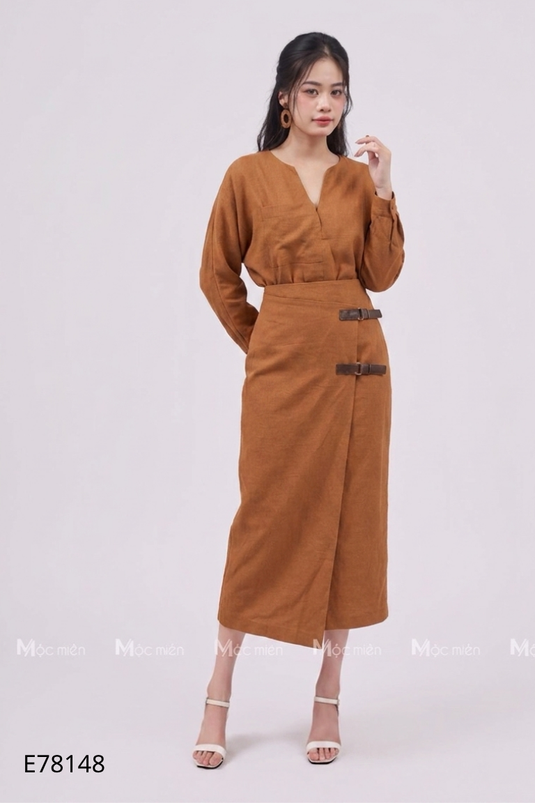 Set áo + chân váy nâu cà phê