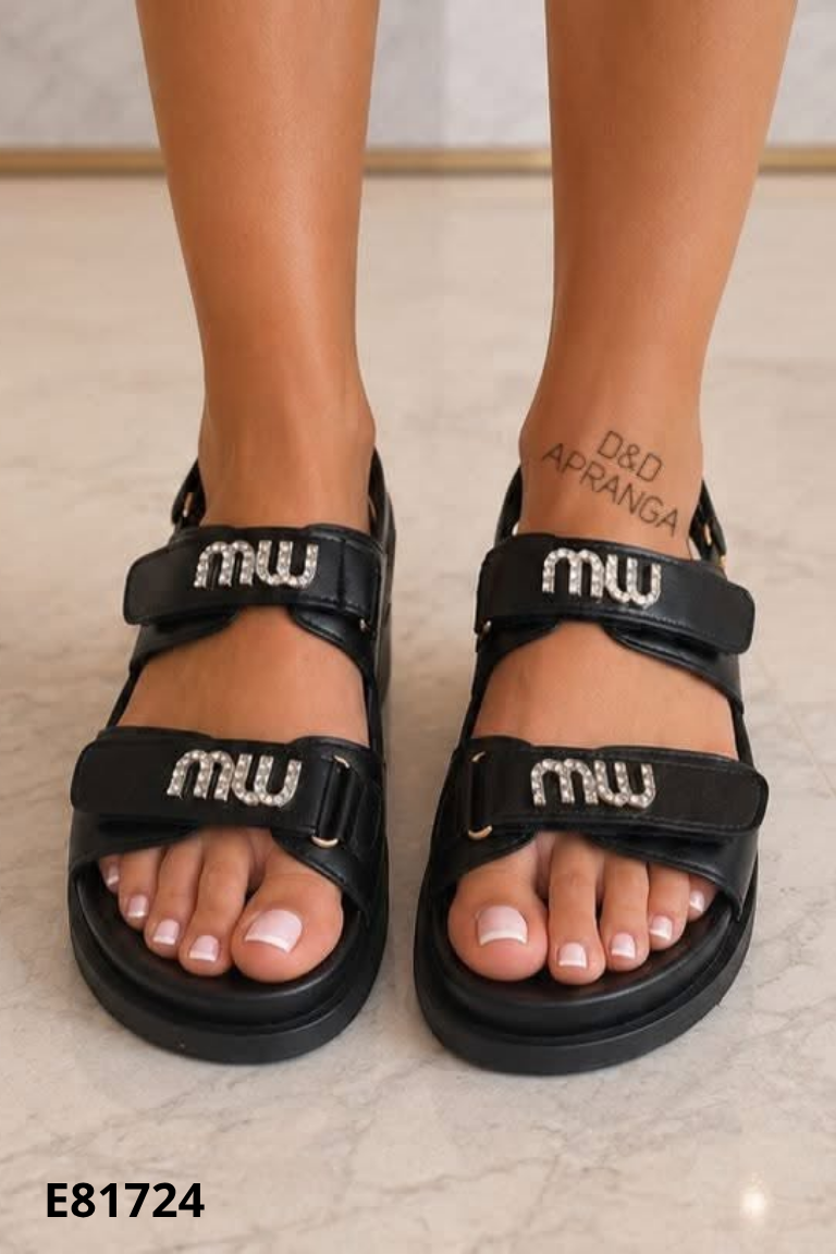 Sandals đen quai ngang