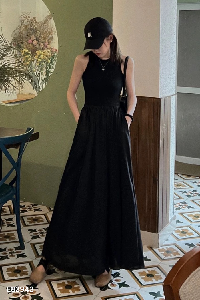 Váy sát nách đen phối