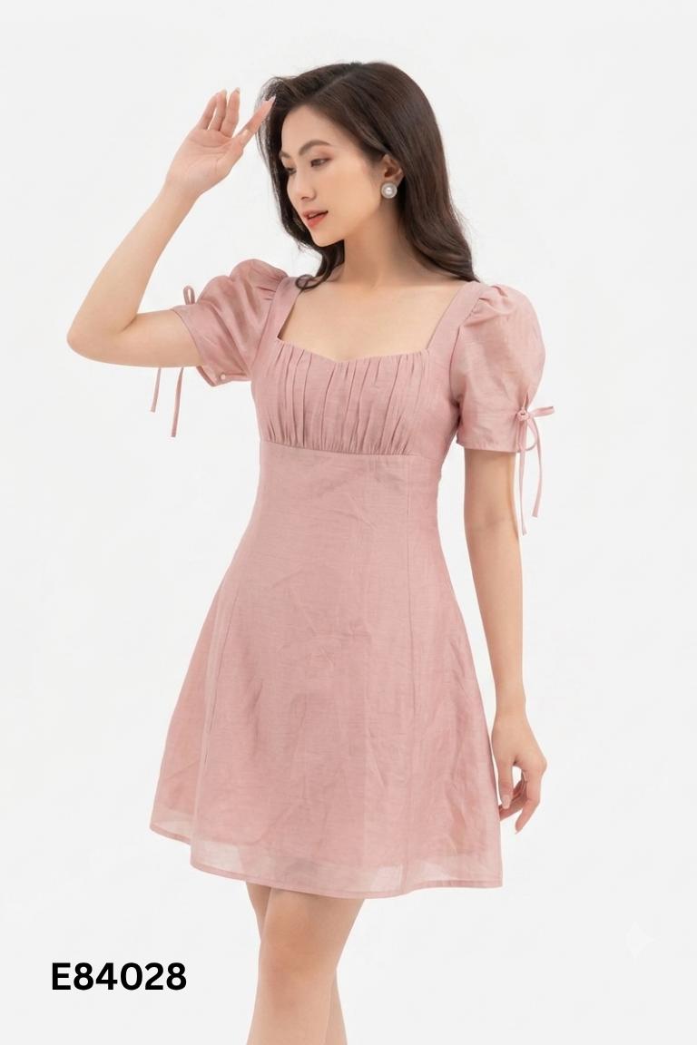 Váy chiffon hồng JM DESIG cổ vuông