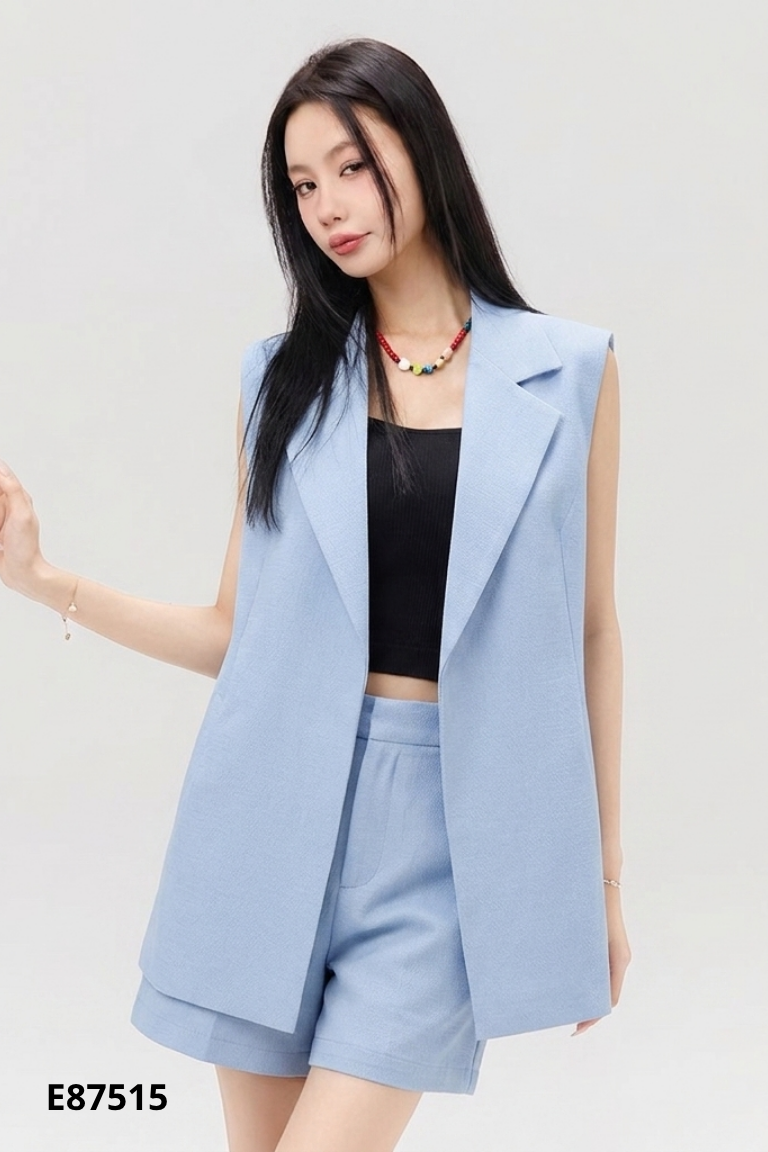 Áo sát nách xanh cổ vest